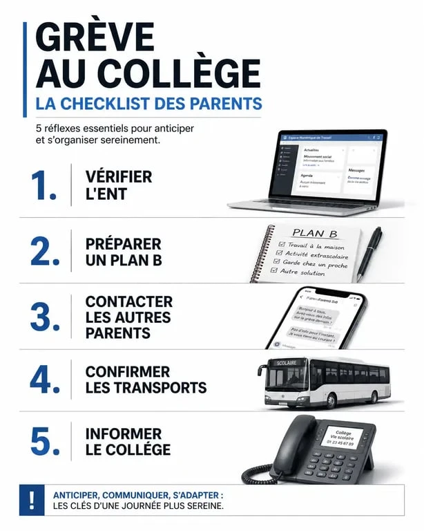 Checklist pour les parents en cas de grève au collège demain