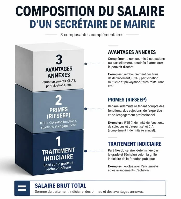 Composition du salaire d'un secrétaire de mairie : traitement indiciaire, primes et avantages