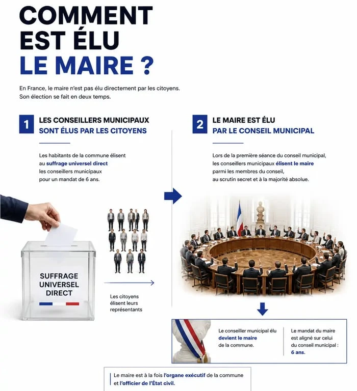 Infographie du processus d'élection d'un maire en France