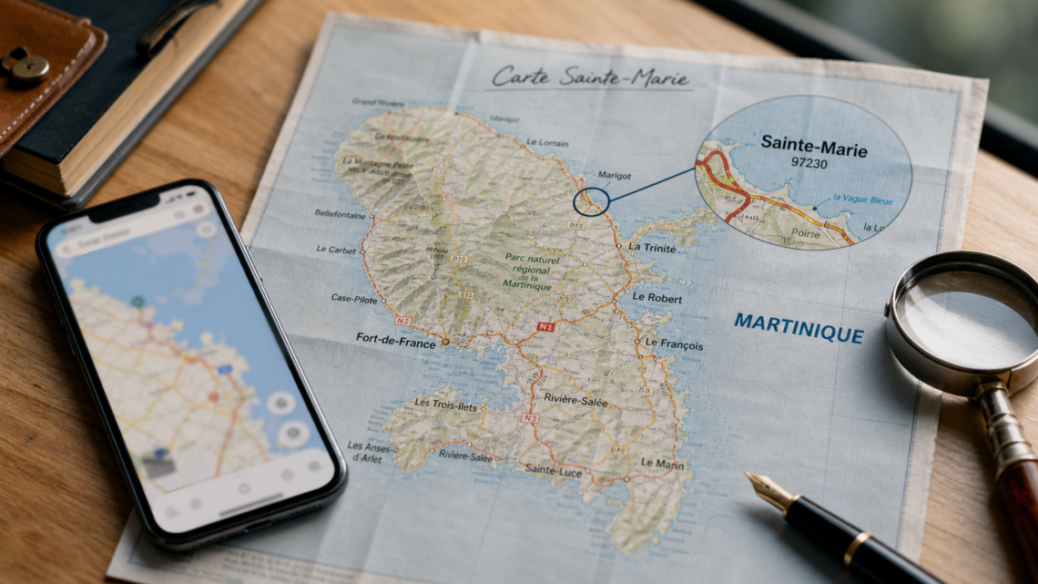 Sainte-Marie en Martinique : rues, GPS et services utiles sur la carte