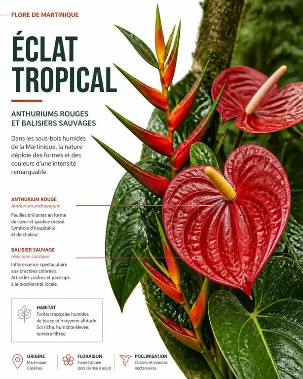 Flore tropicale le long du Canal de Beauregard en Martinique