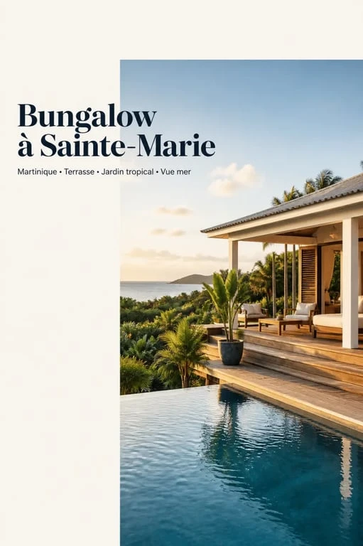Bungalow Sainte-Marie Martinique avec terrasse tropicale et vue mer