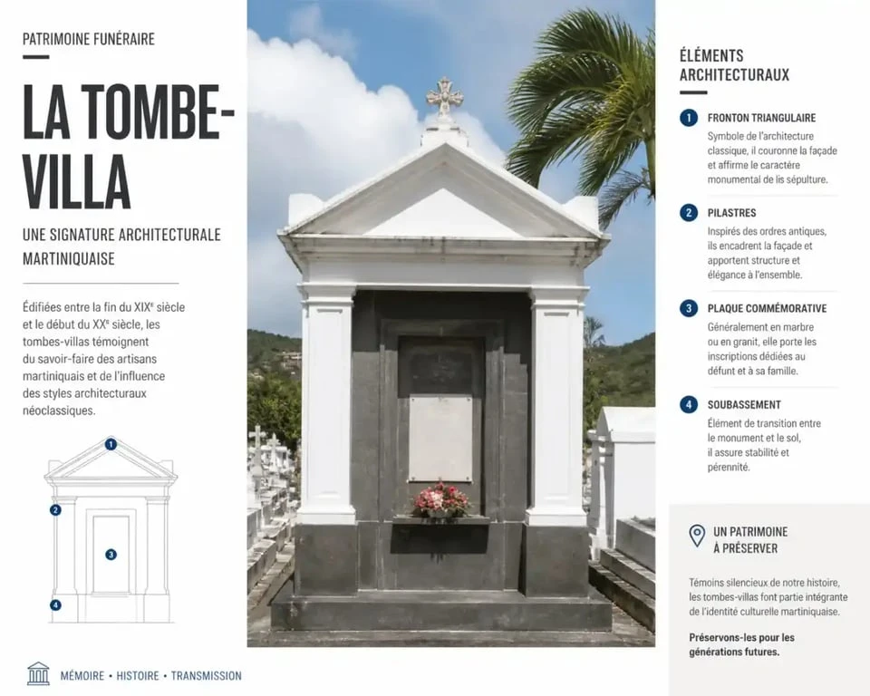 Tombe-villa architecturale au cimetière de Sainte-Marie en Martinique