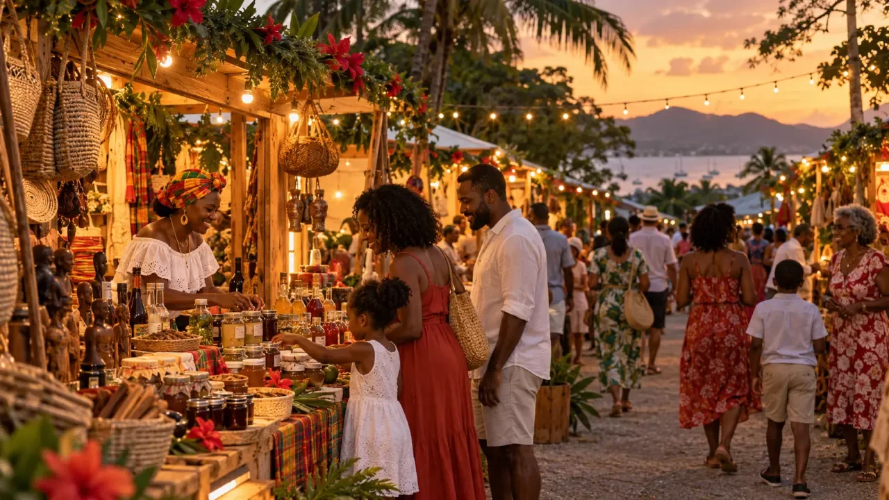 Marché de Noël en Martinique avec artisanat local, produits gourmands et animations familiales